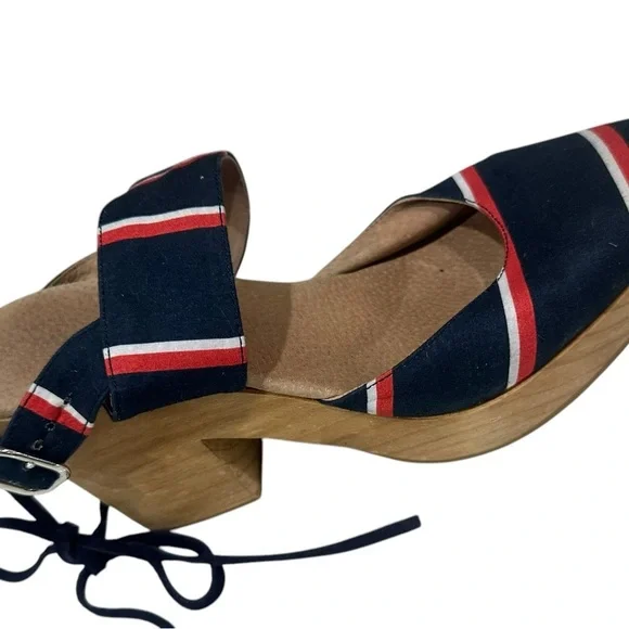 Free People Monaco Navy Stripe Ankle Strap Clogs Shoes EUR 40 US 9.5/10 - Picture 3 of 6